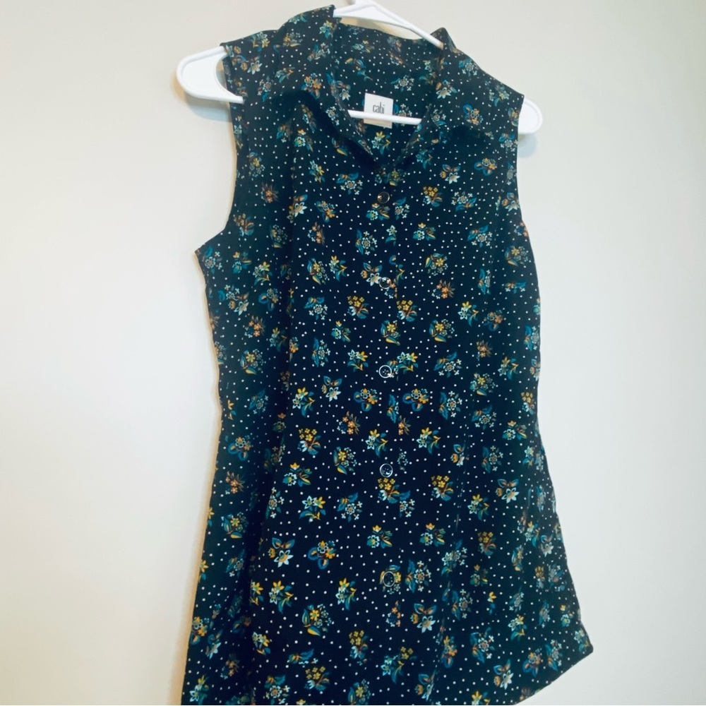 CAbi Black Floral Whimsy Sleeveless Blouse - Picture 3 of 6